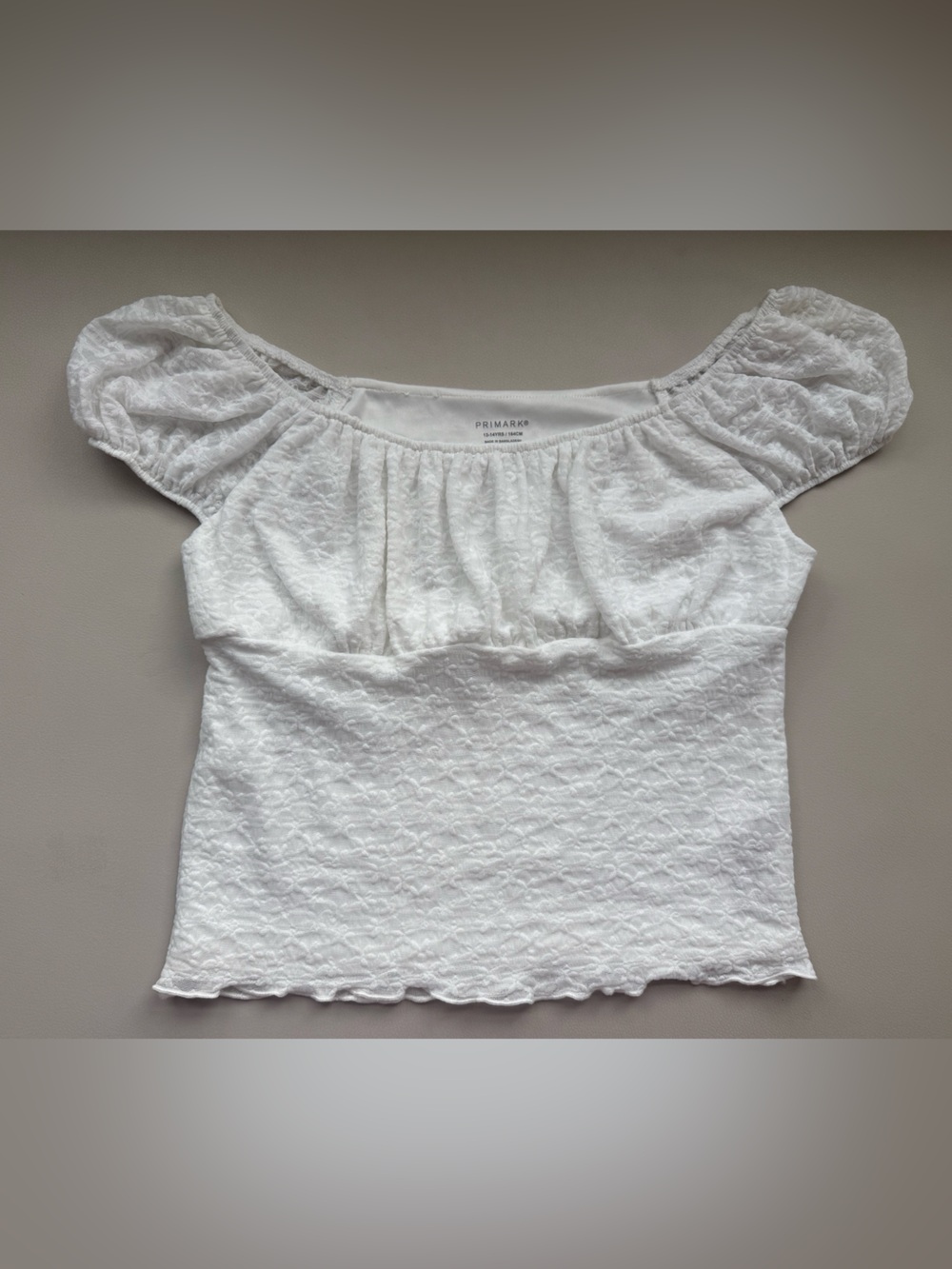 Primark White Off-Shoulder Textured Puff Sleeve Top